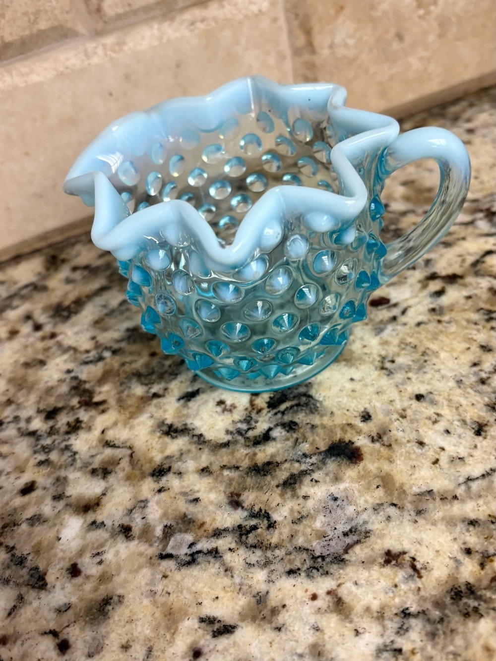 Vintage-Style Hobnail Glass Creamer Pitcher in Light Blue